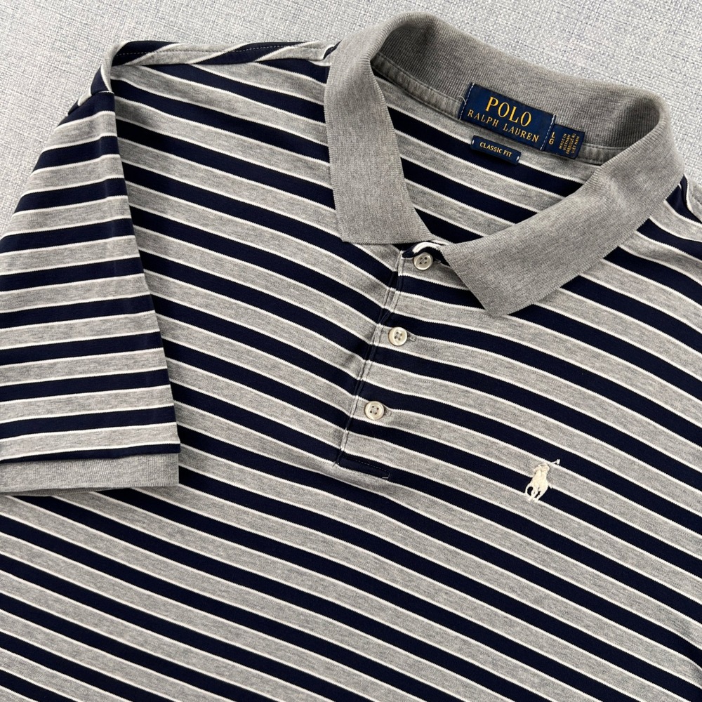 Polo Ralph Lauren Classic Fit Striped Polo‎ Shirt Men Large Navy Ivy Preppy